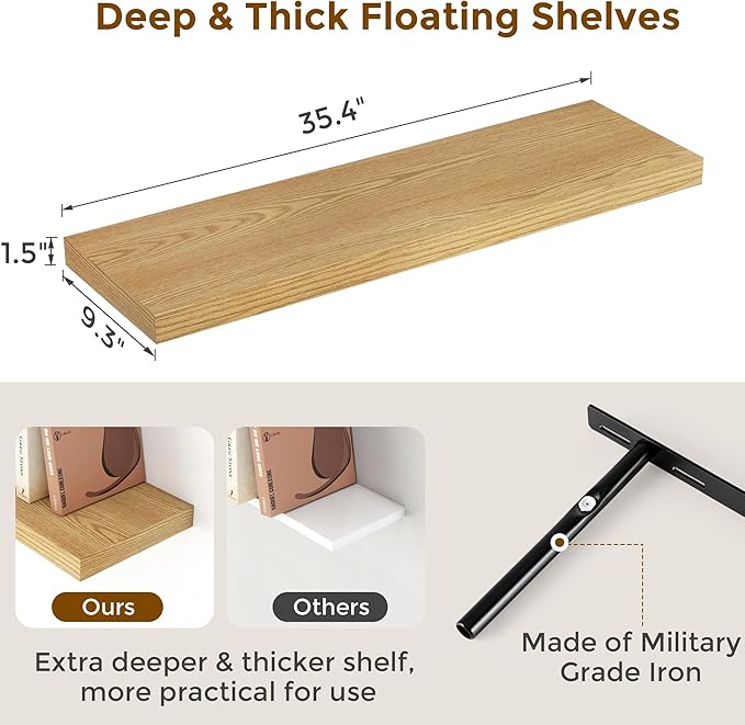 Fun Memories Floating Shelves for Wall, 36 x 9.3 Large Floating Shelf Wall - Image 3