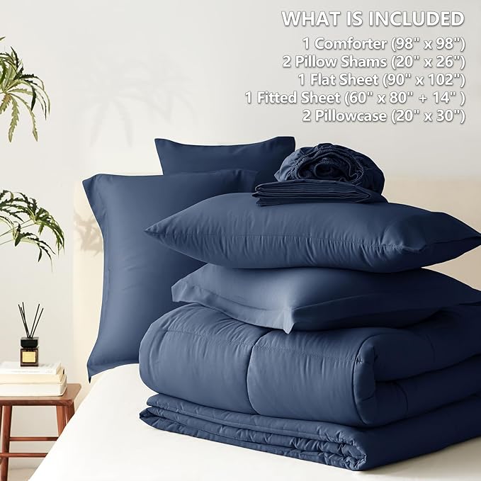 CozyLux Oversized Queen Comforter Sets Navy Blue, 7 Pieces Bed in a Bag - Image 7