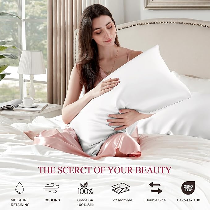 100% Silk Pillow Cases 2 Pack Queen Size Mulberry Silk Pillowcase Set of 2 - Image 6
