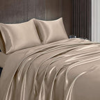 Homiest Taupe Satin Flat Sheet for Twin Mattress, Luxury & Ultra Soft Bedding - Image 6