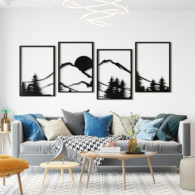 Art3d Black Metal Wall art, 4 Pieces Wall Decor by Art3d