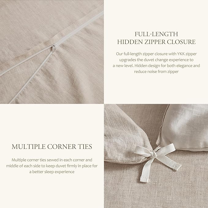 DAPU 100% Linen Duvet Cover Set 3PCs, Pure Natural French Flax Linen Duvet - Image 6