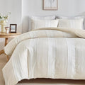 WARMDERN Khaki Striped Weave Duvet Cover Queen Size, Microfiber Textured by WARMDERN