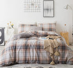 SUSYBAO Brown Tartan Duvet Covr King 100% Cotton 3 Pcs Set 1 Khaki Buffalo by SUSYBAO
