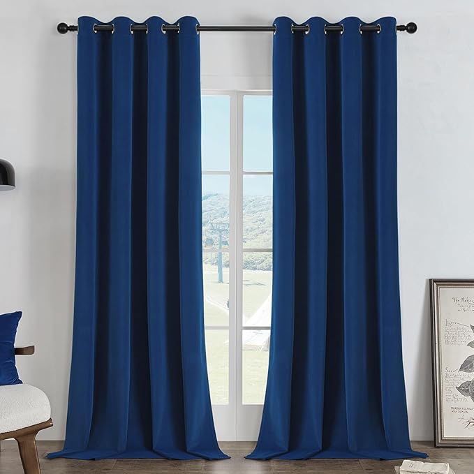 Joydeco Royal Blue 100% Blackout Curtains 84 Inch 2 Panels, Luxury Thermal by JOYDECO