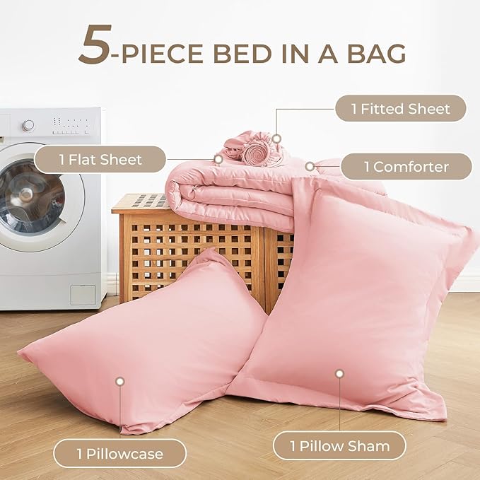 Sasttie Twin XL Comforter Set, 5 Pieces Twin XL Bed in a Bag, Complete Bedding - Image 6