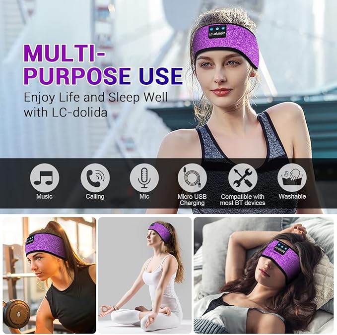 LC-dolida Sleep Headphones Bluetooth Headband Sleeping Wireless Headband - Image 5