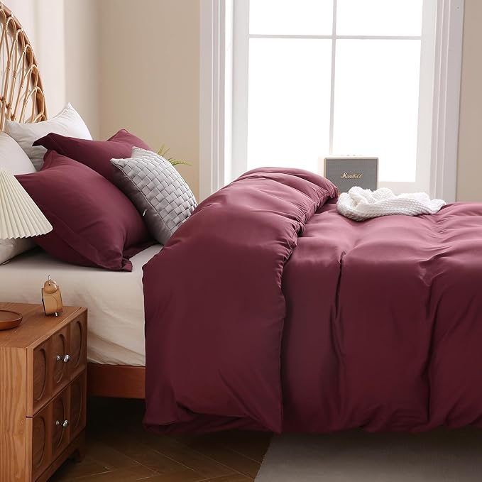 JSD Burgundy Duvet Cover Set Queen Size, 3 Piece Duvet Cover - Image 7