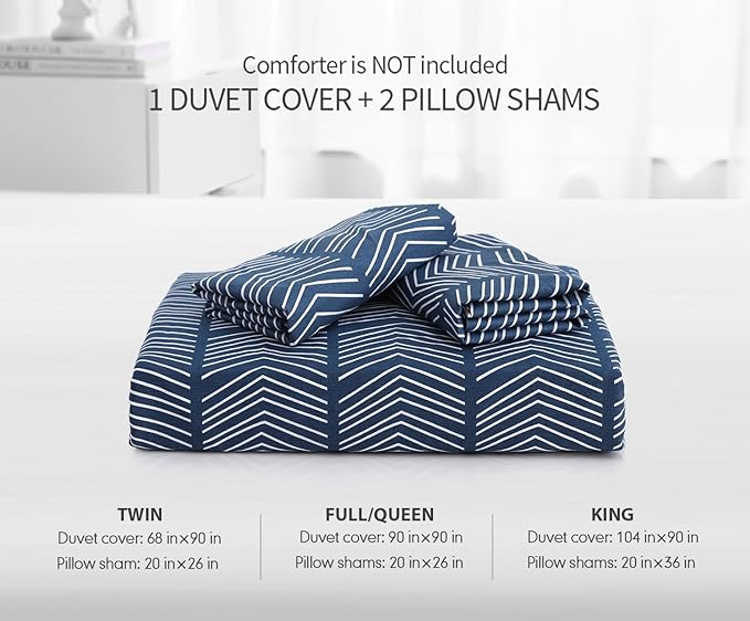 SLEEPBELLA Navy and White Duvet Cover Set, 100% Cotton Bedding, Chevron - Image 8