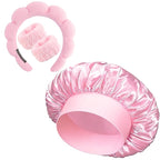 Pink Headband Hair Bonnet For Sleeping Shower Cap For Women Reusable Waterproof by Exacoo