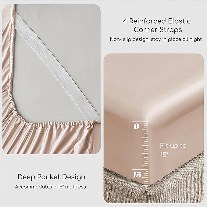 MR&HM Satin Bed Sheets, Twin XL Size Sheets Set - Image 4