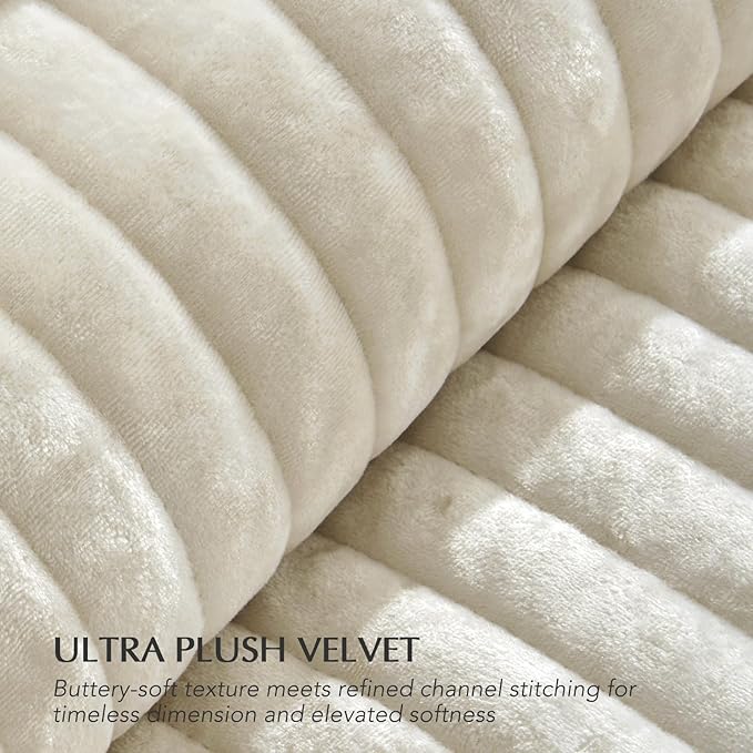 EVERGRACE Velvet Quilt Set Queen Size, Luxurious Soft Striped Channel Bedding - Image 5