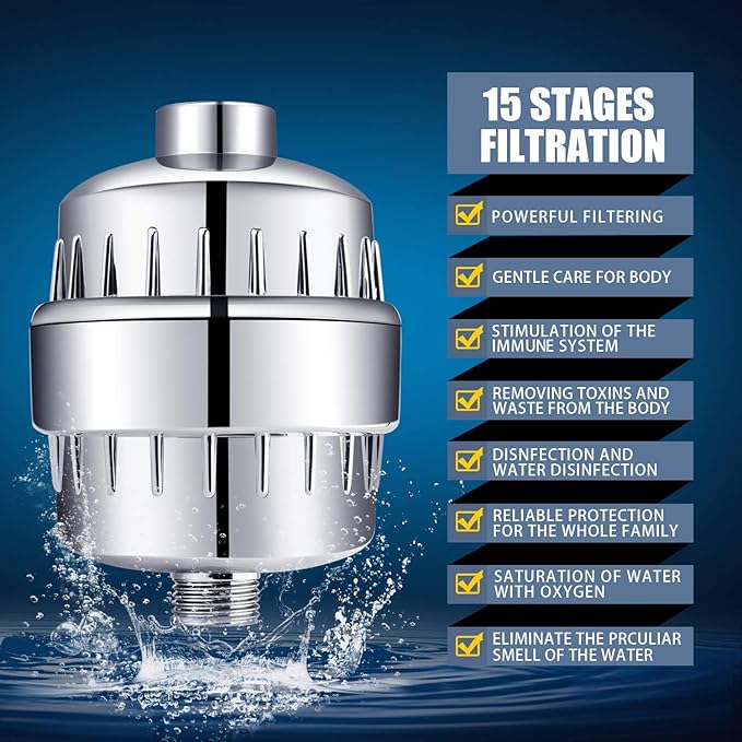 FEELSO Shower Head and 15 Stage Shower Filter Combo, High Pressure 5 Spray - Image 2
