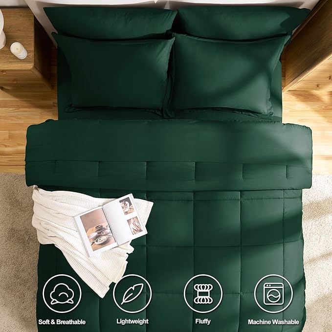 CozyLux Oversized Queen Comforter Sets Emerald Green, 7 Pieces Bed in a Bag - Image 2