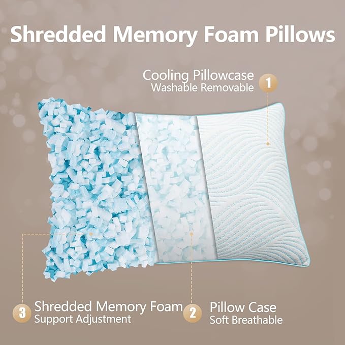 Pillows Standard Size Set of 2 Cooling Memory Foam Pillows - Image 2