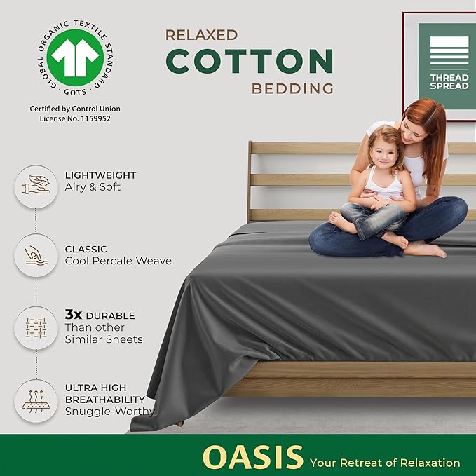 THREAD SPREAD 100% Organic Cotton Percale Flat Sheet Twin XL Size - Image 2