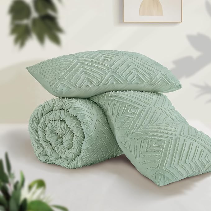 Andency Sage Green California King Comforter Set, 3 Pieces Boho Cal King Summer - Image 3