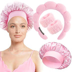 Pink Headband Hair Bonnet For Sleeping Shower Cap For Women Reusable Waterproof - Image 6
