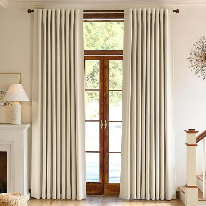 jinchan Chenille Blackout Curtains 84 Inches Long 2 Panels Beige Thermal - Image 2