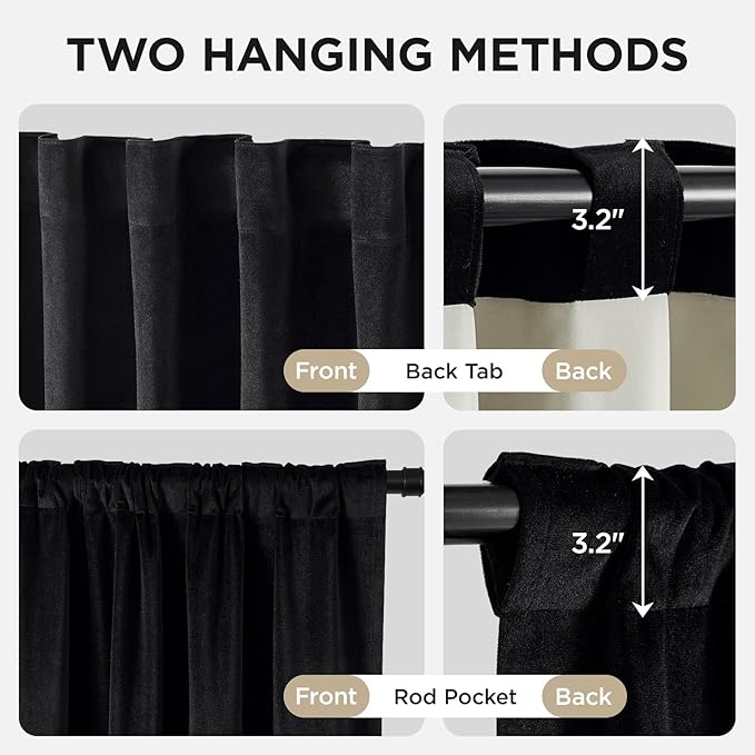 Joydeco Black 100% Blackout Curtains 96 Inch 2 Panels, Luxury Thermal Insulated - Image 3