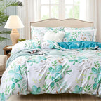 FADFAY Botanical Duvet Cover Sets Queen Size 100% Cotton Teal Green Leaves by CottonWorldSweetDream