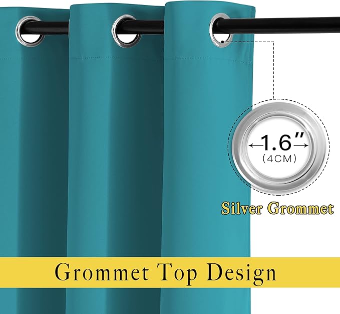 NICETOWN Blackout Peacock Teal Curtains 84 inches Long, Grommet Room Darkening - Image 2