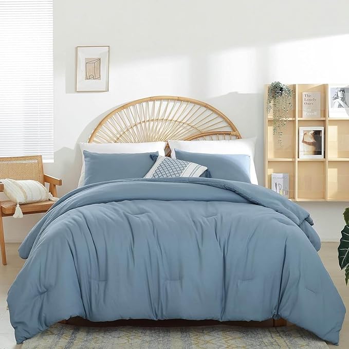 weigelia Dusty Blue Comforter Queen Size 3PCS Bed Comforter by WEIGELIA