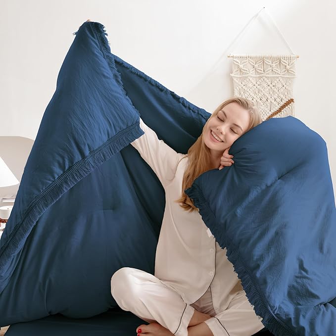 Andency Navy Blue Comforter Set Full Size, 3 Pieces Boho Tassel Lightweight - Image 3