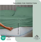 Linen Home 100% Cotton Percale Weave Fitted Sheet, Twin Size, Frosty Green - Image 3
