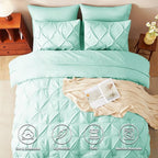 CozyLux King Size Comforter Set Mint Green, 7 Pieces Pintuck Bed in A Bag Green - Image 2