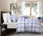 SLEEPBELLA Blue White Grid Duvet Cover Set, 100% Cotton Bedding, Buffalo Plaid - Image 2