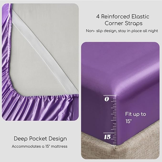 MR&HM Satin Bed Sheets, Queen Size Sheets Set - Image 4