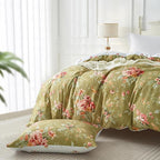 mixinni Duvet Cover King Size, Long Staple Cotton Reversible Green Floral Duvet - Image 2