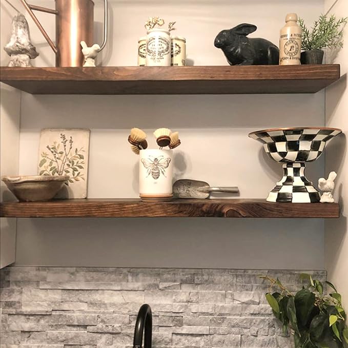 URBANDI, Rustic Floating Shelves, Hidden Bracket, Solid Wood, Heavy Duty - Image 7