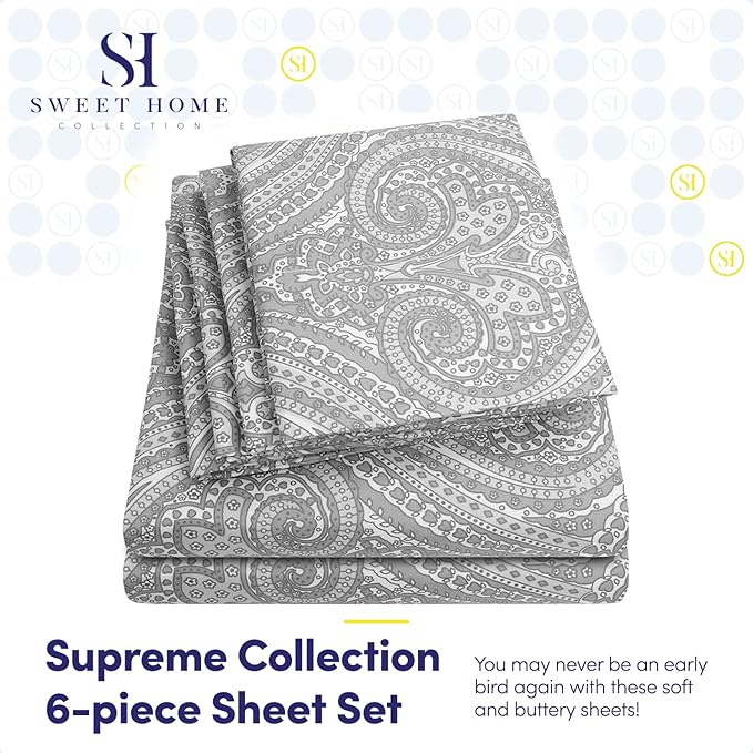 Queen Sheets Paisley Grey - Image 2
