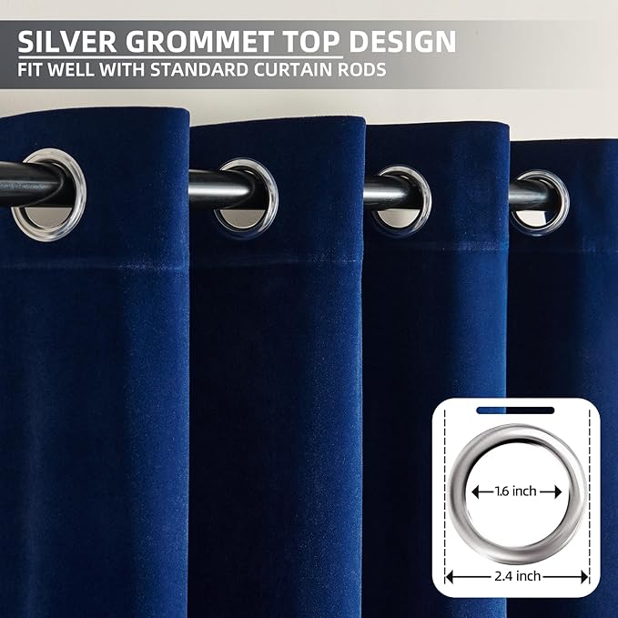 Joydeco Royal Blue Velvet Curtains 72 Inches Long, Luxury Grommet Blackout - Image 3