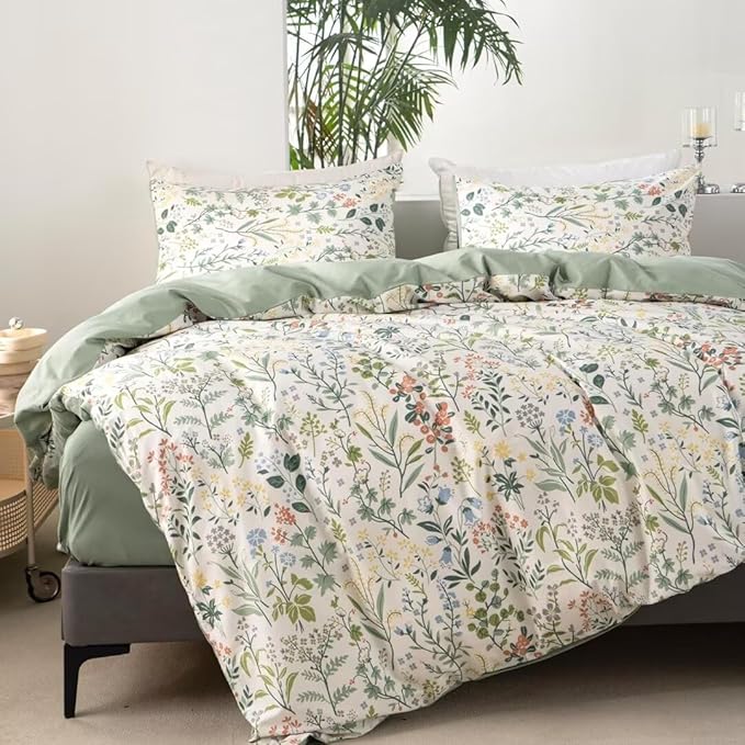 MKXI Wildflower Duvet Cover Set Sage Green Spring Floral Bedding Set Rustic - Image 2