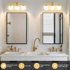 Globe Bathroom Light Fixtures 3-Light Brass Gold Vanity Light - Image 2