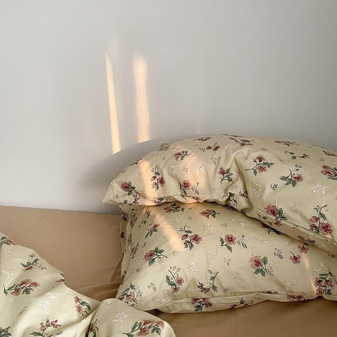 MKXI Yellowish Beige & Red Floral Duvet Cover Set King Size - Image 2