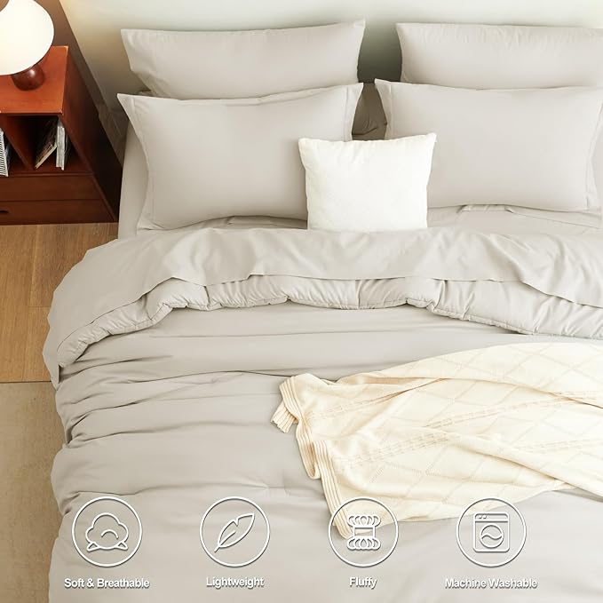 CozyLux Twin XL Comforter Set Beige, 5 Pieces Bed in a Bag Twin Extra Long - Image 2