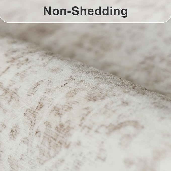 FMFUNCTEX 5x7 Washable Area Rug Neutral Vintage Beige Non Slip Low Pile - Image 8