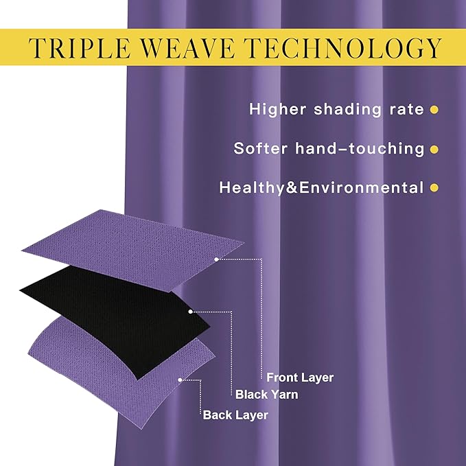 NICETOWN Blackout Lilac Purple Curtains 72 inches Long - Image 4