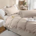 QSH Beige Khaki Ruffle Duvet Cover Queen Size Washed Cotton - Image 6