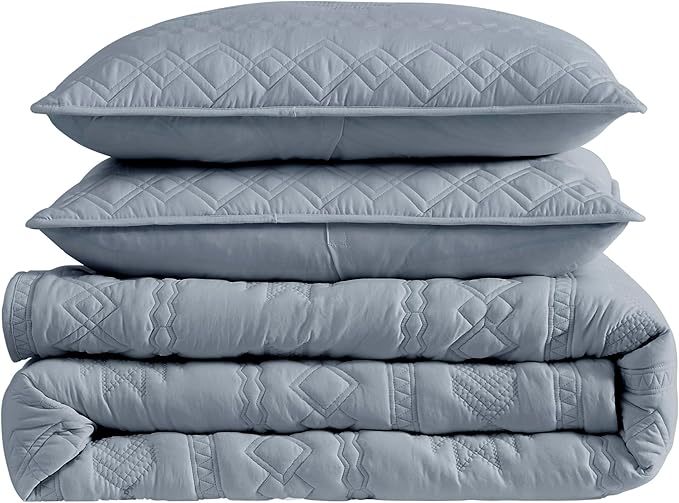 WDCOZY Boho Blue Grey Quilt King Size Bedding Sets - Image 7