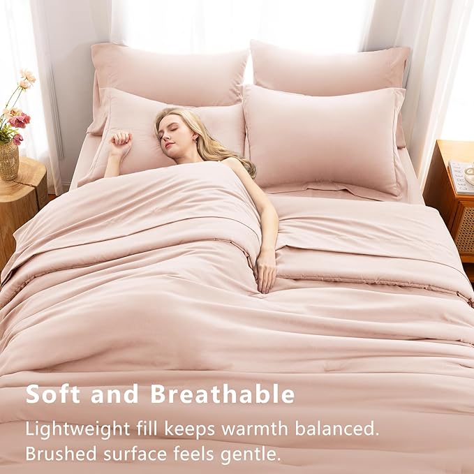 CozyLux Twin XL Comforter Set Blush Pink, 5 Pieces Bed in a Bag Twin Extra Long - Image 5
