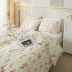 mixinni Boho Red Floral Girl Duvet Cover Set, Soft Cotton Twin Size 3-Piece - Image 2