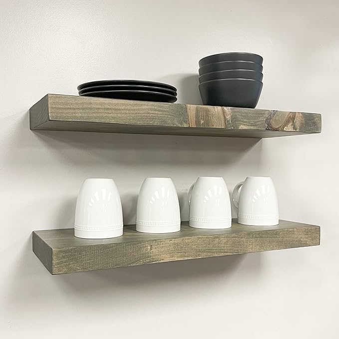 URBANDI, Rustic Floating Shelves, Hidden Bracket, Solid Wood, Heavy Duty - Image 3