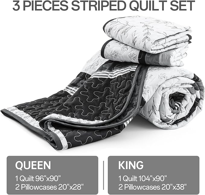 Quilt Set King Size, 3 Piece Soft Lightweight Microfiber Quilt Bedding Set - Image 7