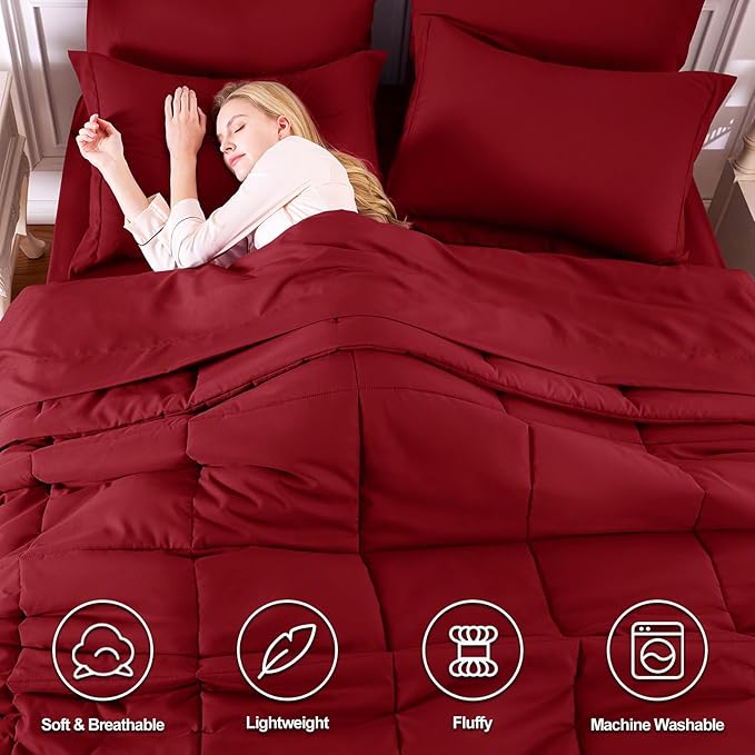 CozyLux Full Size Comforter Sets Dark Red - Image 2