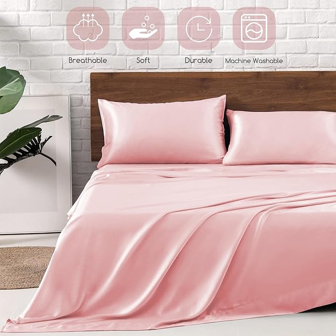 MR&HM Satin Bed Sheets, Full Size Sheets Set - Image 5